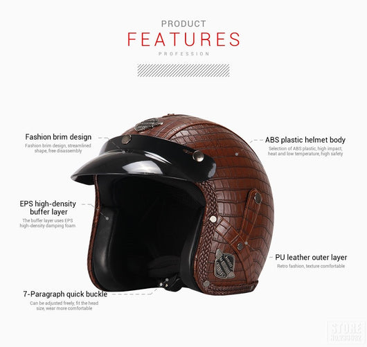 HOT sale Open Face Half PU Leather Helmet Moto Motorcycle Helmets